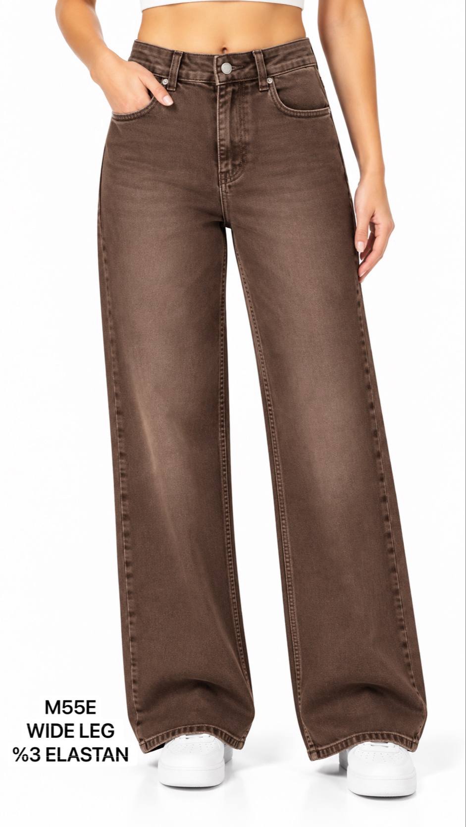 ELASTAN WIDELEG DENİM PANTOLON